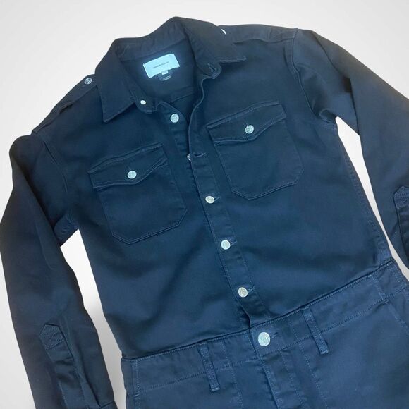 Current Elliott Denim Women Shortall Romper Size M (CE1) Black Cotton Button Fly - Picture 4 of 10